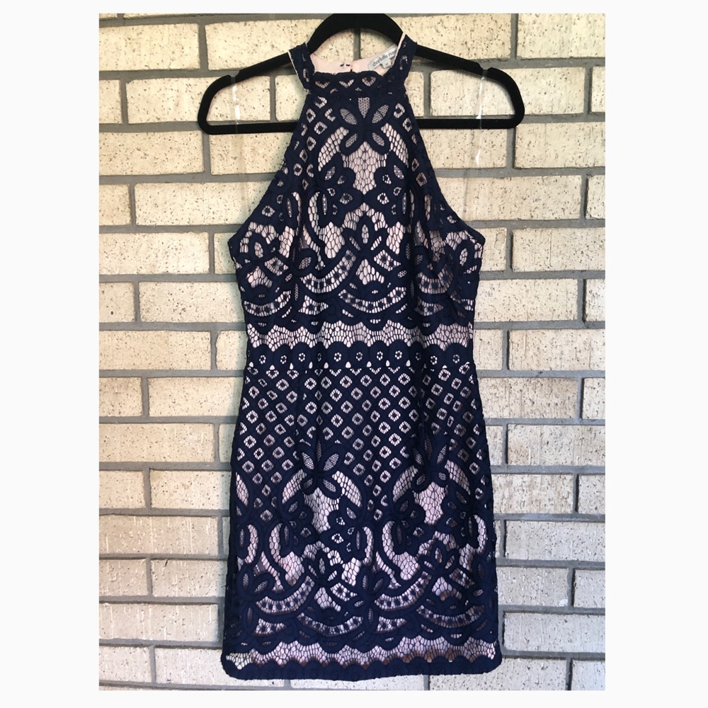 Fitted Navy Blue Lace Dress